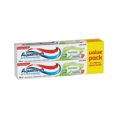 aquafresh all-in-one protection herbal fluoride toothpaste 2 x 100ml