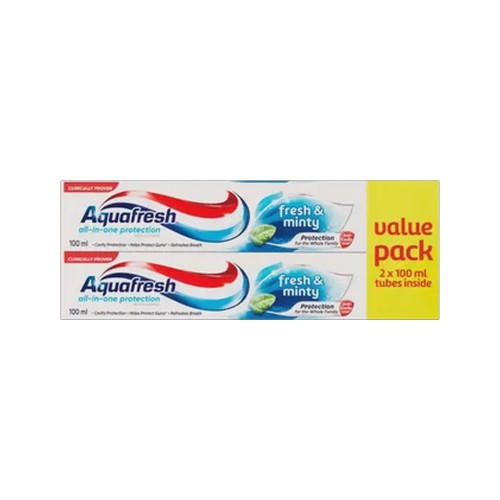 aquafresh fresh & minty toothpaste 2 x 100ml