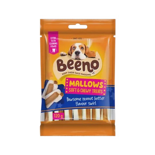 beeno mallows peanut butter flavoured swirl dog treats 120g