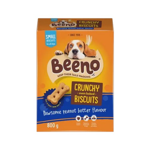beeno pawsome peanut butter flavour dog biscuits 800g