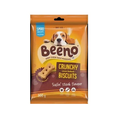 BEENO Sizzlin' Steak Flavour Crunchy Oven Baked Dog Biscuits 300g