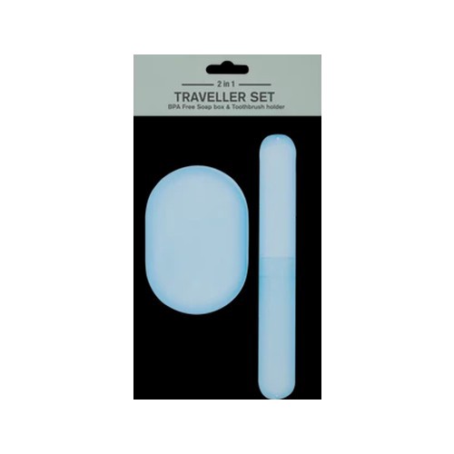 Blue 2-In-1 Soap & Toothbrush Holder Traveller Set