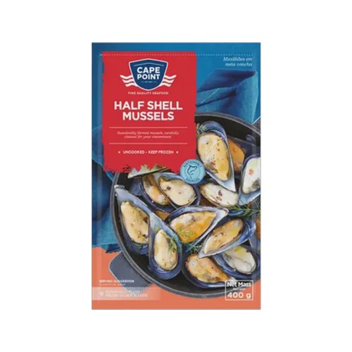 cape point frozen half shell mussels 400g