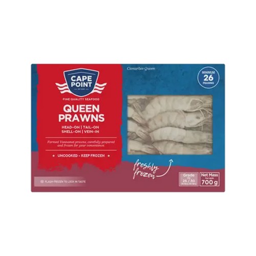 cape point frozen queen prawns 700g