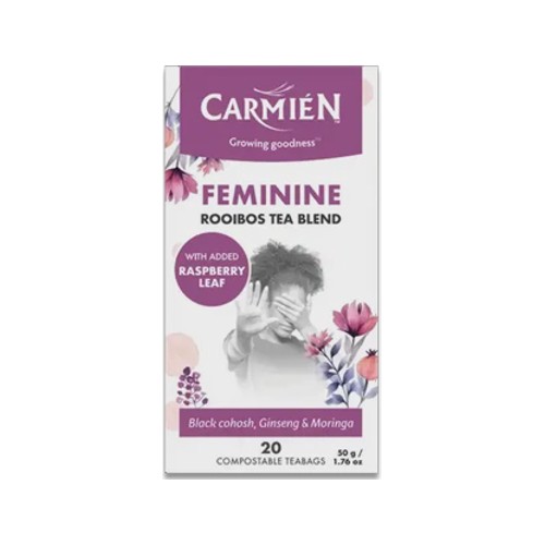 carmien black cohosh ginseng & moringa feminine rooibos tea blend with raspberry leaf 20-pack