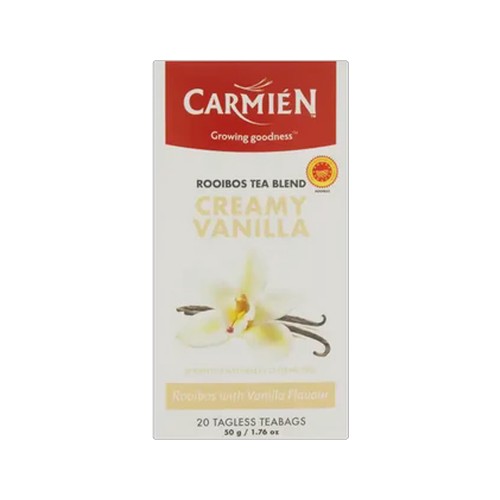 carmien creamy vanilla flavoured rooibos tagless teabags 20 pack