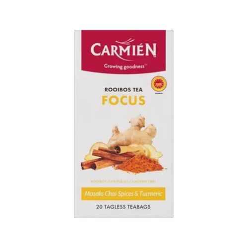 carmien focus rooibos masala chai with tumeric herbal infusion teabags 20 pack