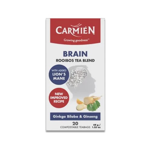 carmien ginkgo biloba & ginseng brain rooibos tea blend with lions mane 20-pack