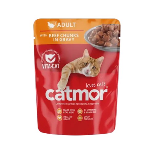 catmor beef chunks in gravy cat food pouch 70g