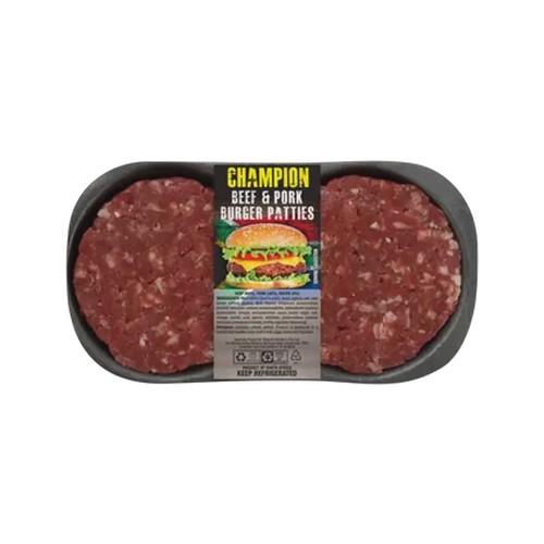 champion beef & pork 1-inch-thick burger patties 2 patties 300g - 500g