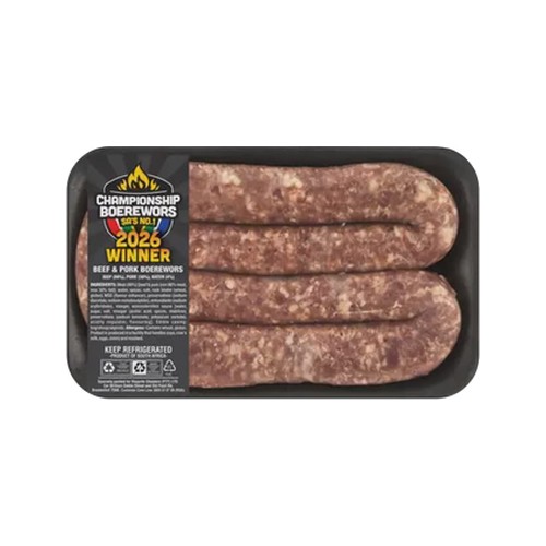 championship boerewors beef & pork thick boerewors 400g - 600g