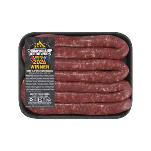 championship boerewors beef & pork thin boerewors 350g - 550g