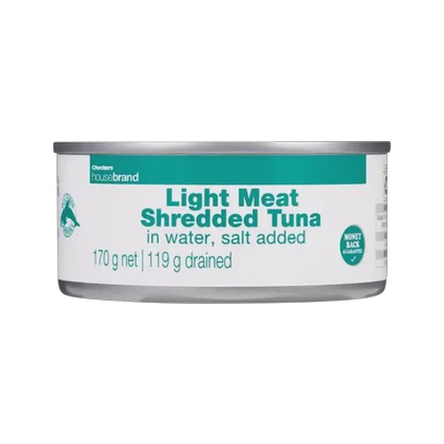 checkers housebrand light meat shredded tuna in water 170g