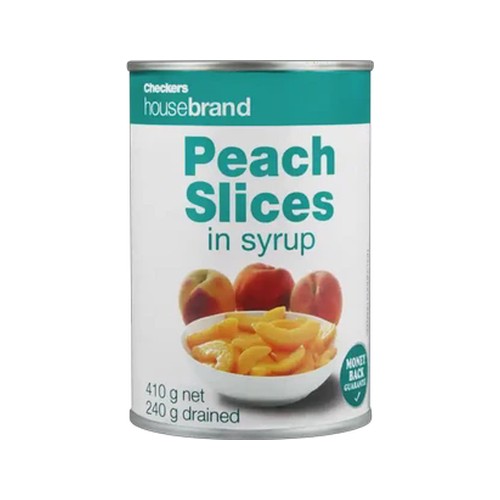 checkers housebrand peach slices in syrup 410g