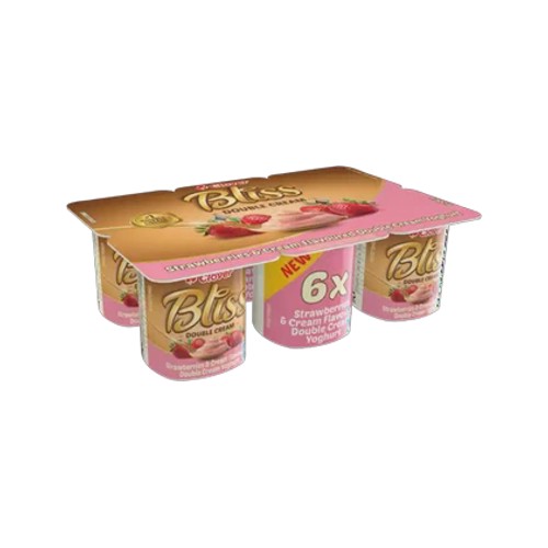 Clover Bliss Strawberries & Cream Flavoured Double Cream Yoghurt 6 x 100g