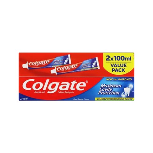 colgate maximum cavity protection regular flavour fluoride & calcium toothpaste value pack 2 x 100ml