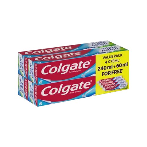 colgate triple action original mint fluoride toothpaste 4 x 75ml