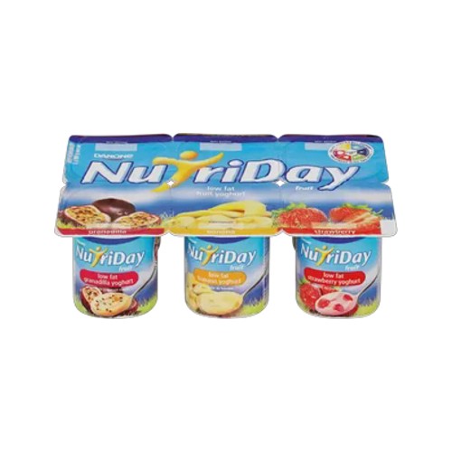 danone nutriday low fat granadillabananastrawberry fruit yoghurt 6 x 100g