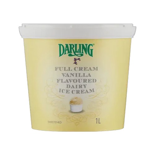 darling full cream vanilla ice cream tub 1l