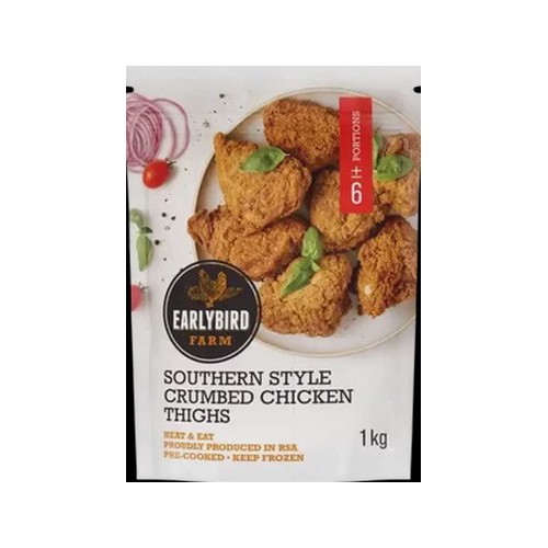 Earlybird Farm Frozen Southern Style Crumbed Chicken Thighs 1kg