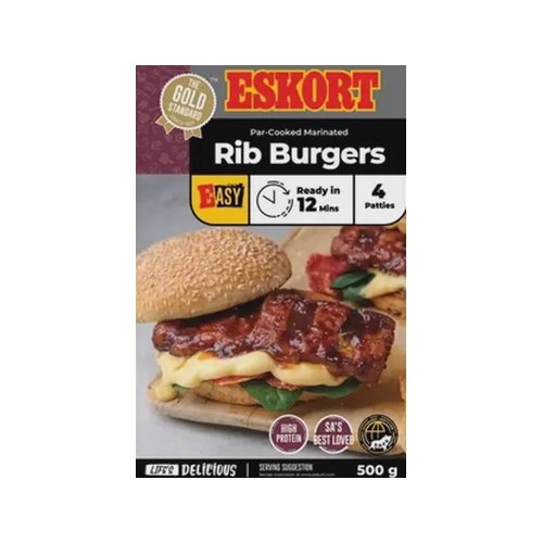 Eskort Frozen Par-Cooked Marinated Rib Burgers 4 Pack