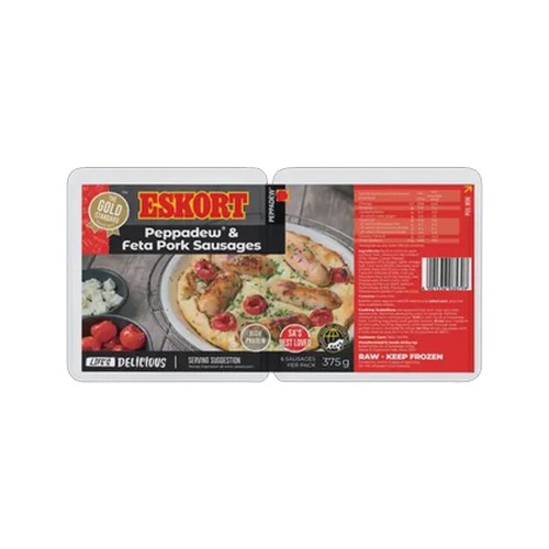 eskort peppadew peppers & feta pork sausages 375g