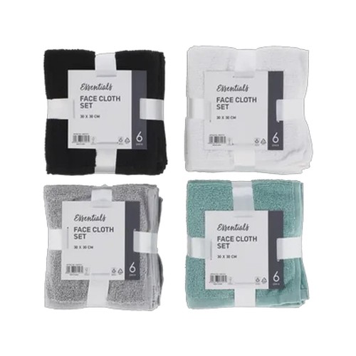 essentials core face cloth 30 x 30cm 6-pack colour may vary