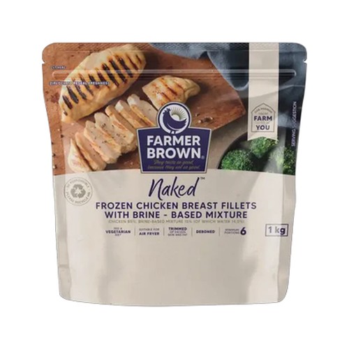Farmer Brown Naked Frozen Chicken Breast Fillets with Brine-Based Mixture 1kg