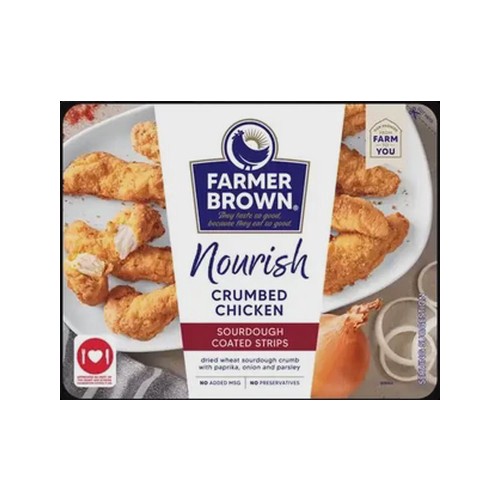 Farmer Brown Nourish Sourdough Coated Frozen Crumbed Chicken Strips 400g