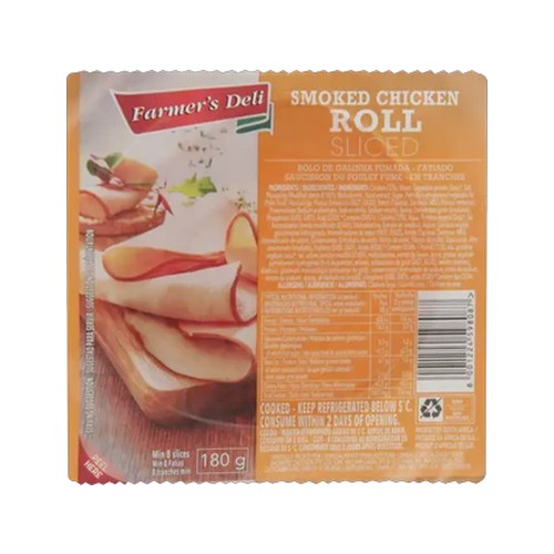 farmers deli sliced smoked chicken roll 180g