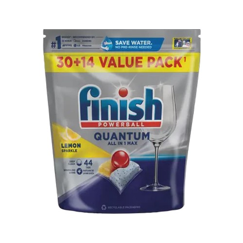 finish quantum lemon sparkle all-in-1 max dishwashing tablets 44 pack