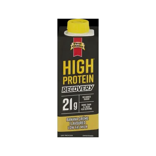 first choice high protein recovery banana creme flavoured low fat milk 250ml