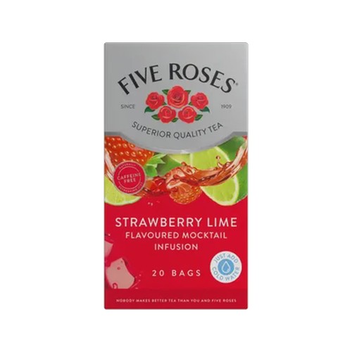 five roses strawberry lime flavoured mocktail infusion tea bags 20 pack