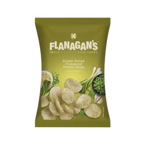 flanagans moreish irish gaelic green onion flavoured kettle fried chips 120g