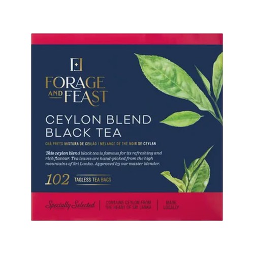 forage and feast ceylon blend black tagless teabags 102 pack