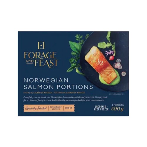 forage and feast frozen norwegian salmon portions 500g 4 portions