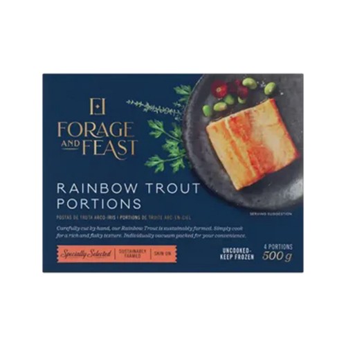forage and feast frozen rainbow trout portions 500g