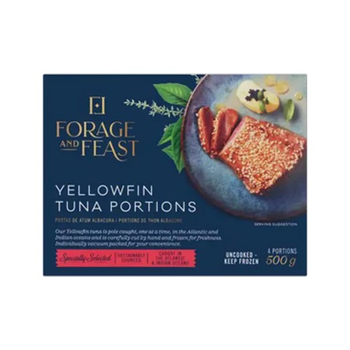 forage and feast frozen yellowfin tuna portions 500g