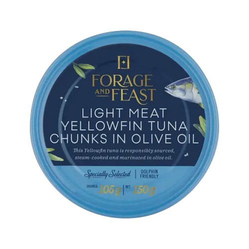 forage and feast light meat yellowfin tuna chunks in olive oil 150g