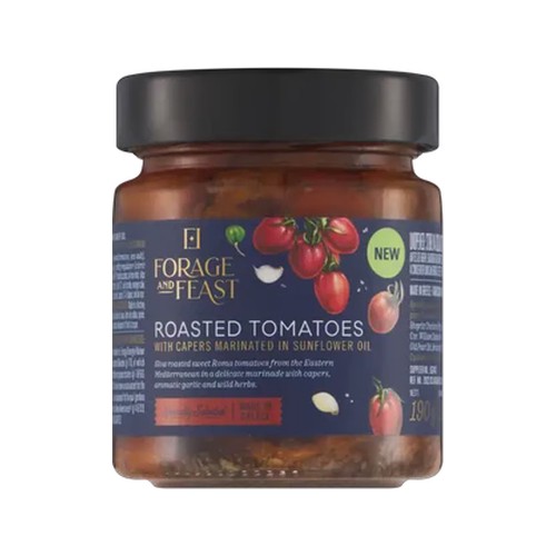 forage and feast roasted tomatoes with capers 190g