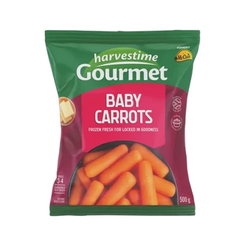 harvestime frozen gourmet baby carrots 500g