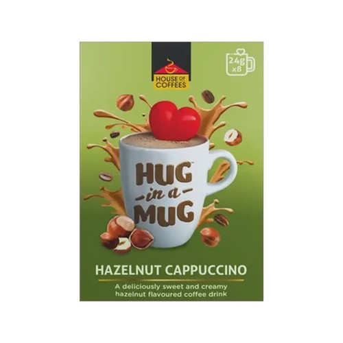 house of coffees hug in a mug hazelnut flavoured cappuccino 8 x 24g