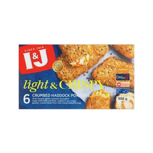 i&j frozen light & crispy crumbed haddock portions 500g