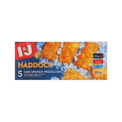 i&j frozen oak smoked haddock medallions 450g