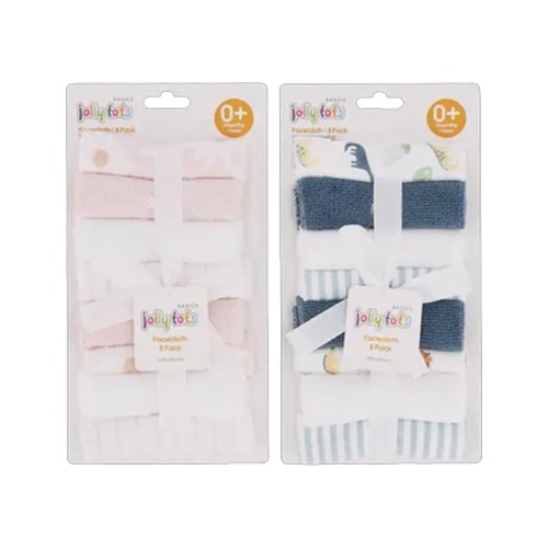 jolly tots microfibre facecloth 8-pack 0 months design may vary