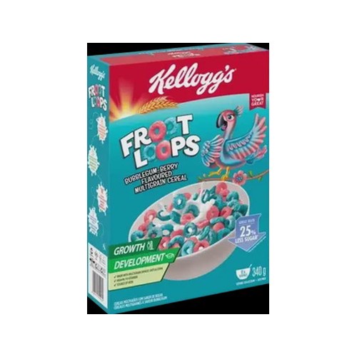 Kellogg's Froot Loops Bubblegum-Berry Flavoured Multigrain Cereal 340g