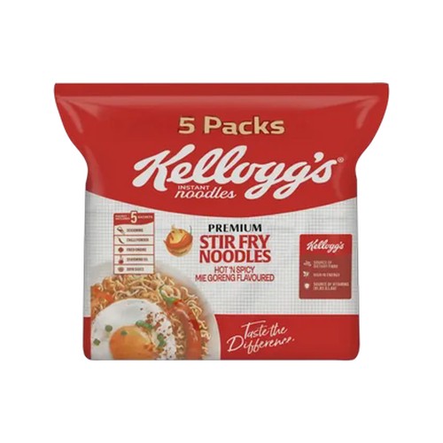 kelloggs hot n spicy mie goreng flavoured premium stir fry noodles 5 x 80g