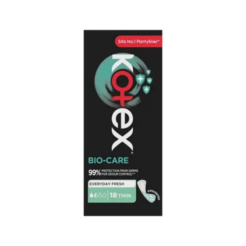 kotex bio-care thin unscented pantyliners 18 pack