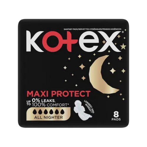 kotex maxi protect all nighter sanitary pads with wings 8 pack