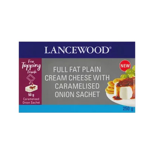 lancewood full fat plain cream cheese with caramelised onion sachet 250g
